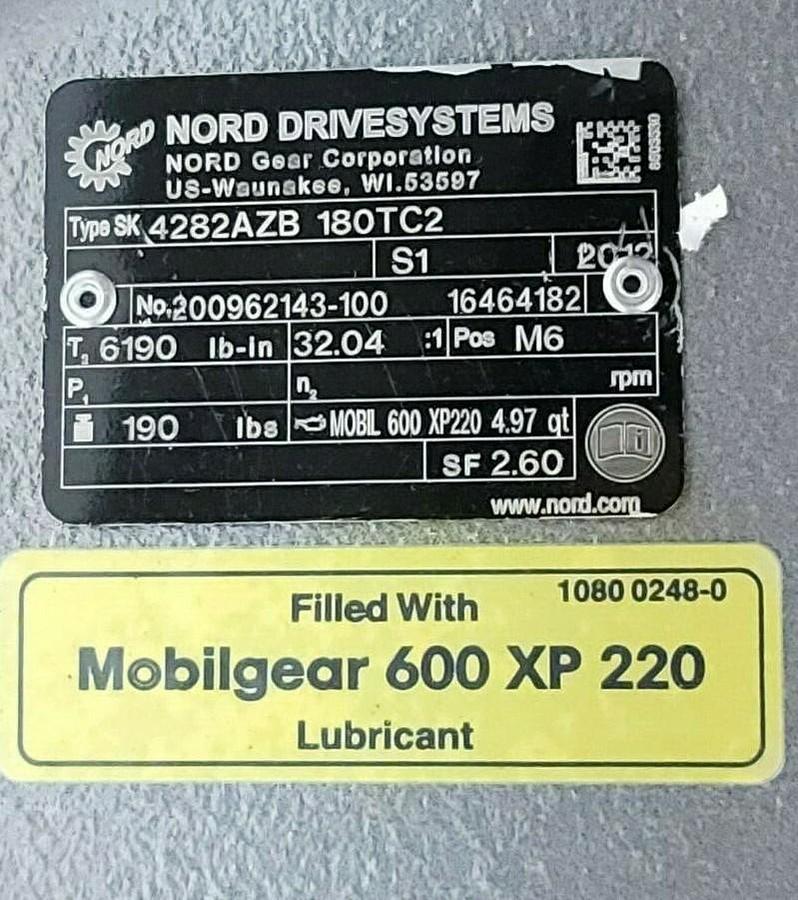 Used NEW NORD SK4282AZB 180TC2 GEARMOTOR MOBILGEGAR 600 XP 200 LUBRICANT