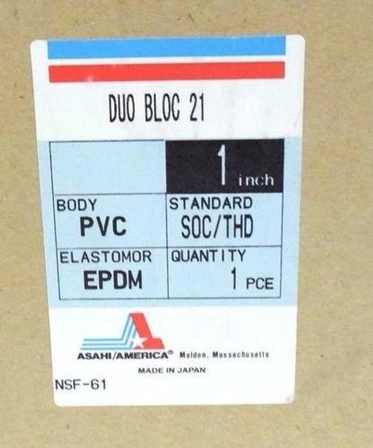 Used NIB ASAHI 1609010 BALL VALVE 1" PVC EPDM DUO BLOC 21 1609-010
