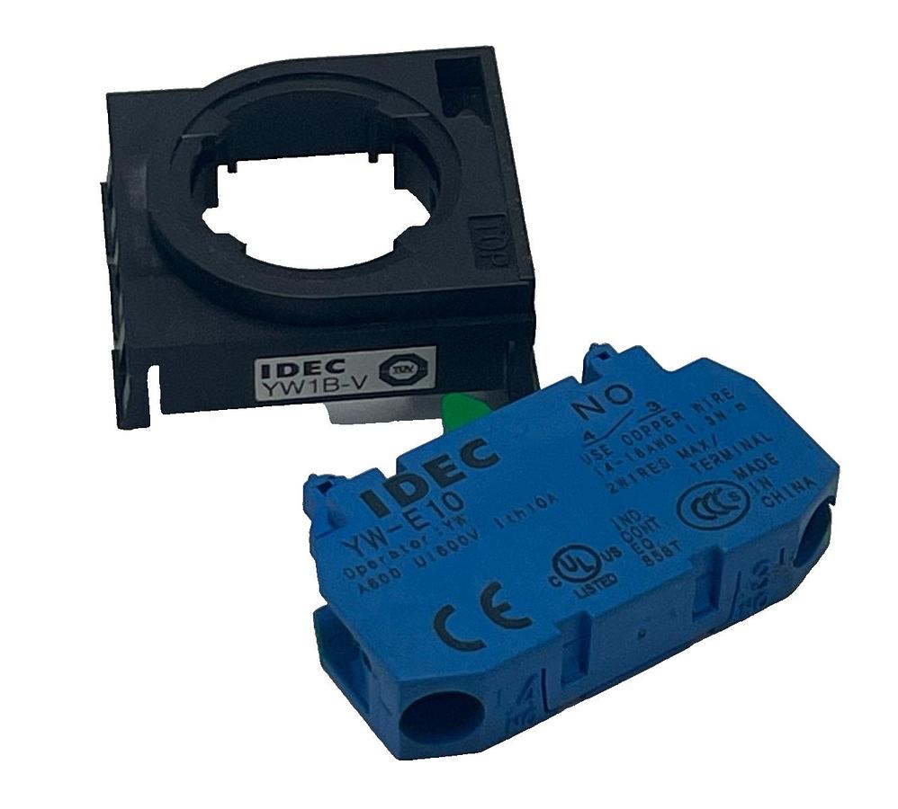 Used (2) IDEC YW-E10 Contact Blocks 1NO, W/ (2) YW-1B-V Selector Switch operator head