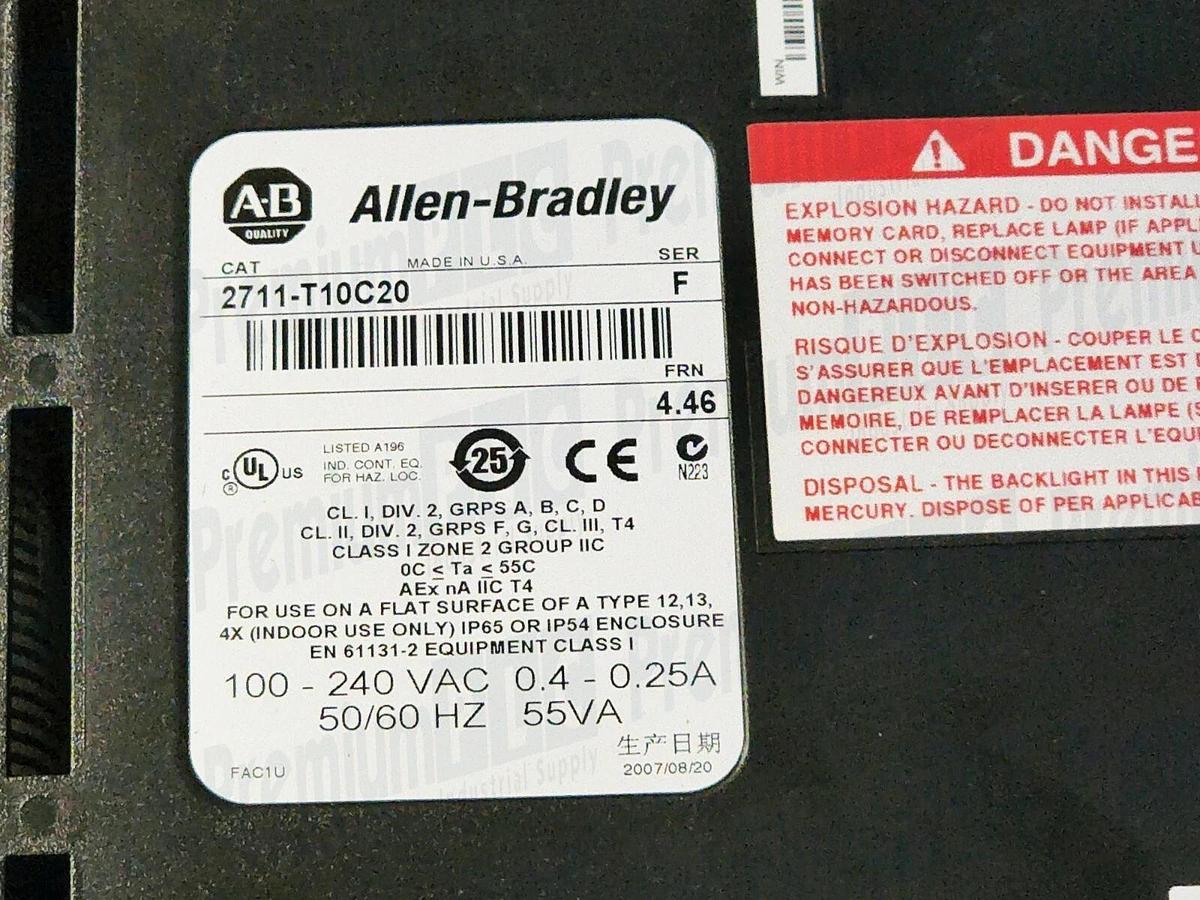Used ALLEN BRADLEY 2711-T10C20 /F PanelView 1000 OPERATOR PANEL HMI FRN 4.46 USPI