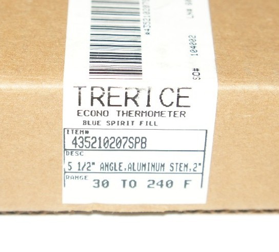 Used NEW TRERICE 435210207SPB ECONO THERMOMETER, 5 1/2" ANGLE, 2" ALUMINUM STEM