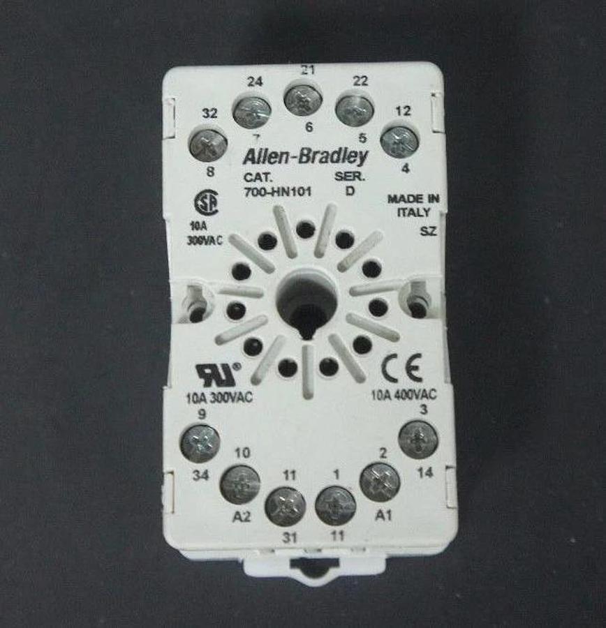 Used ALLEN BRADLEY 700-HN101 SER. D RELAY SOCKET 700HN101, 11-PIN, 10A, 300VAC