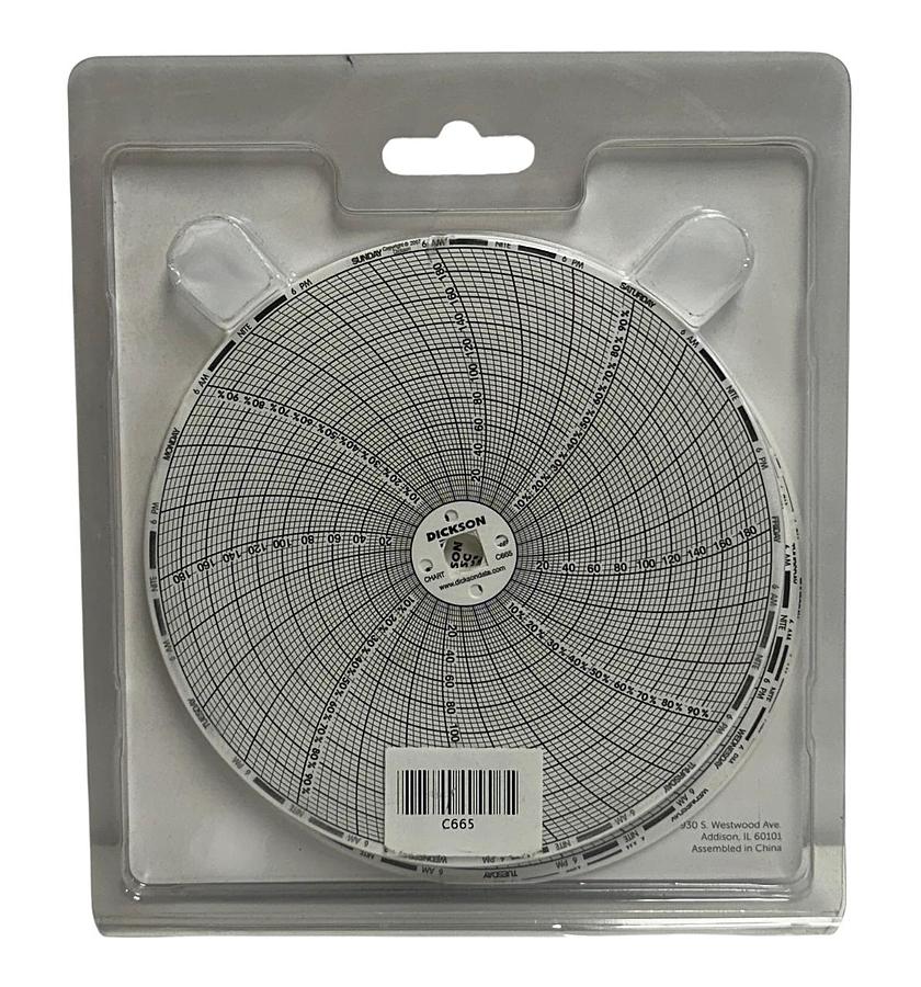 Used 300 DICKSON C665 / 1LXL7 6'' REPLACEMENT CIRCULAR PAPER CHARTS 0-7 DAYS NSMP