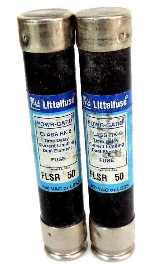 Used LOT OF 2 LITTELFUSE FLSR-50 POWR-GARD CLASS RK-5 FUSES FLSR50