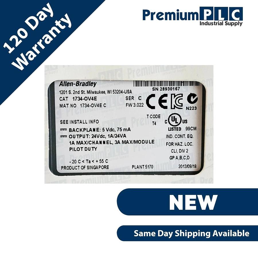 Used NEW ALLEN BRADLEY 1734-OV4E /C OUTPUT MODULE 24VDC I/O 4 POINTS DIN MOUNTED