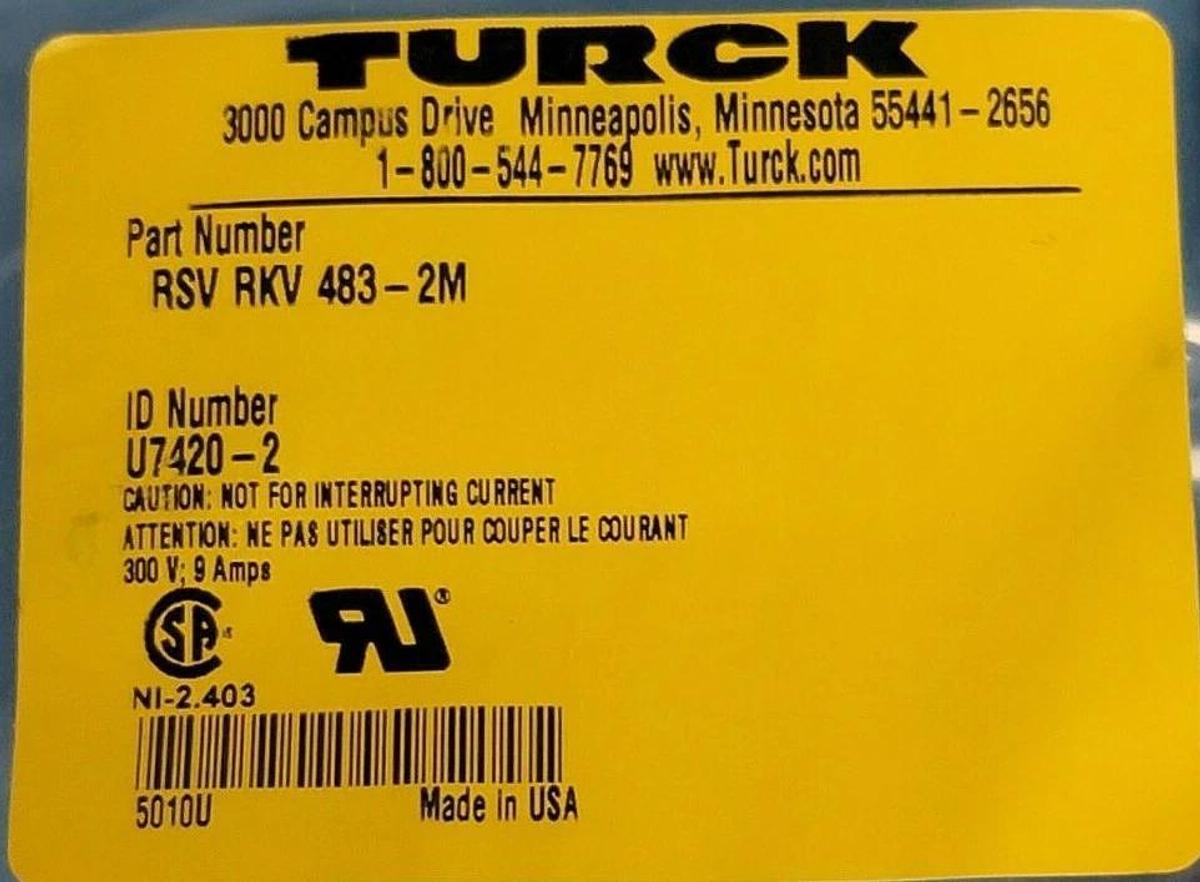 Used NEW TURCK RSV RKV 483-2M CORDSET IDENT. NO. U7420-2