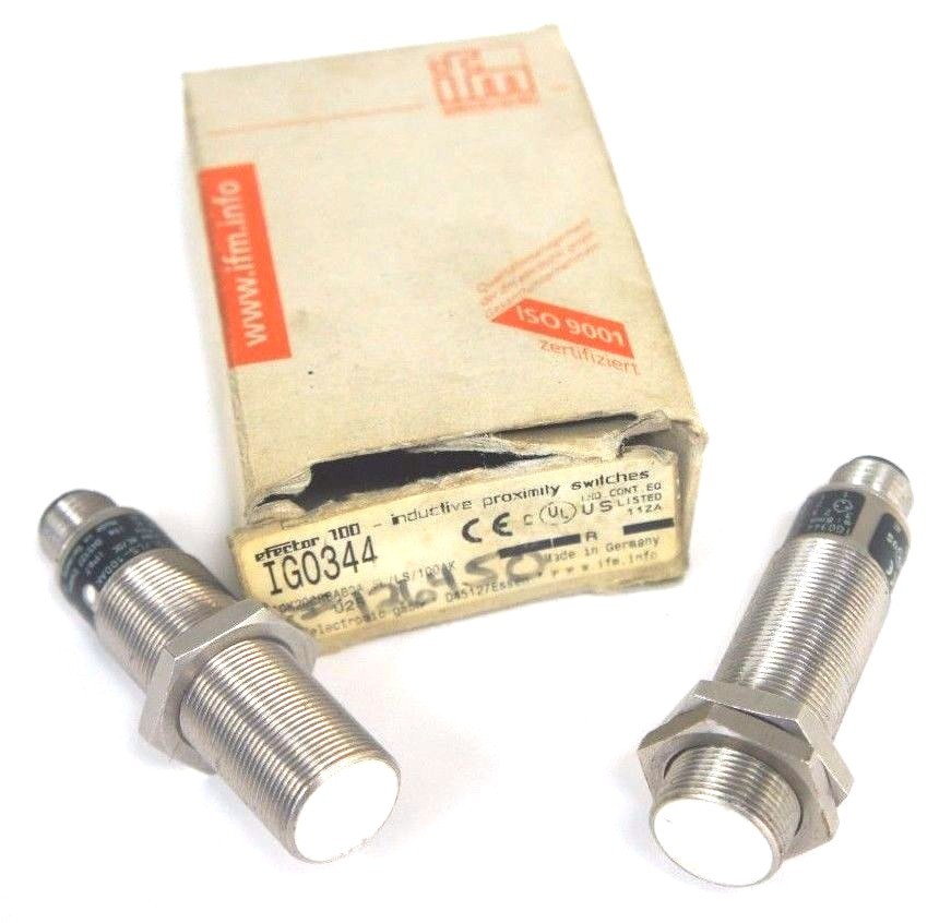 Used LOT OF 2 IFM EFECTOR IG0344 PROXIMITY SENSORS IGK2008BABOA/SL/LS/100AK