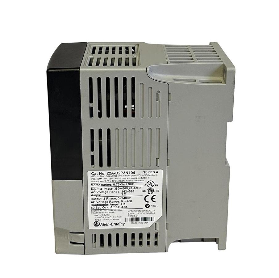 Used ALLEN BRADLEY 22A-D2P3N104 /A PowerFlex 4 AC DRIVE 0.75kW/1.0HP 22AD2P3N104