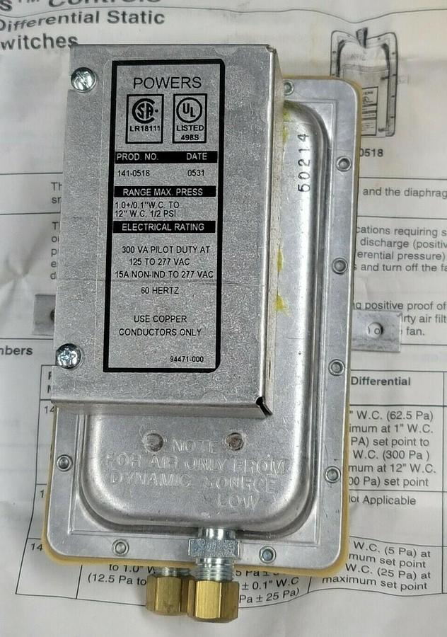 NIB POWERS 141-0518 AIR FLOW SWITCH 1410518