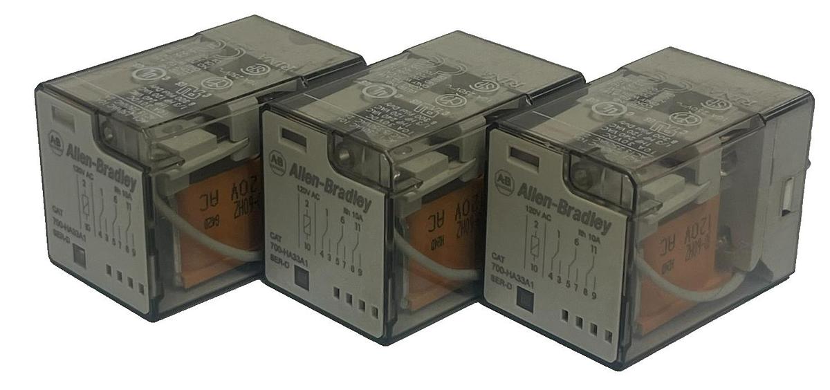 Used LOT OF 3 ALLEN-BRADLEY 700-HA33A1 SER. D CONTROL RELAY 3 N.O. 3 N.C.