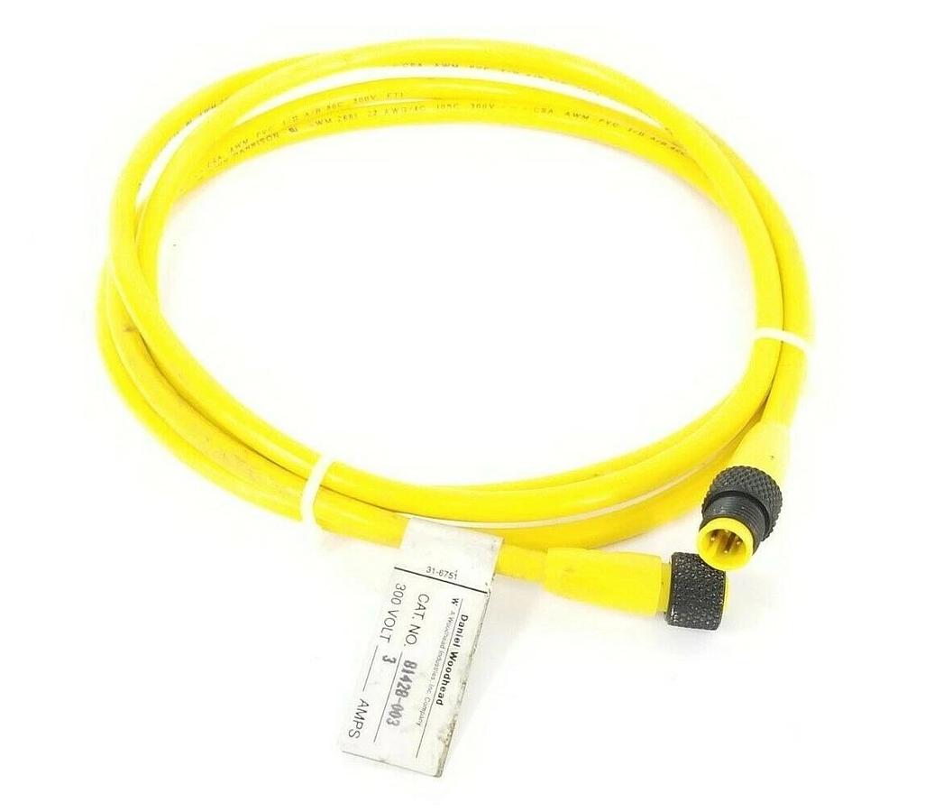 Used WOODHEAD / BRAD HARRISON 81428-003 CABLE ASSEMBLY 300V 3A 4-PIN MALE/FEMALE