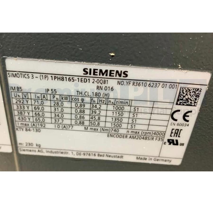 Used SIEMENS 1PH8165-1ED12-0QB1 | 1PH81651ED120QB1 SIMOTICS M Servo Motor 37.7kW NSNP