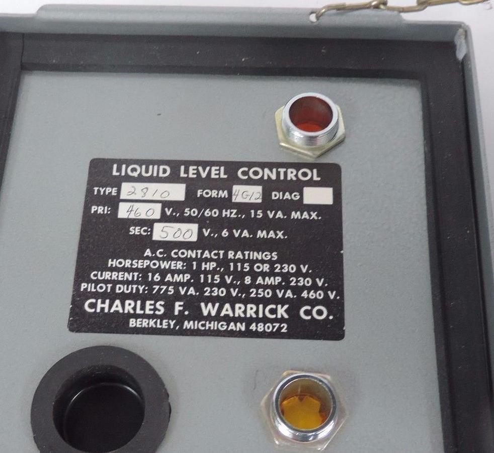 Used NEW WARRICK CONTROLS TYPE 2810 FORM 4G12 LIQUID LEVEL CONTROL 2810-4G12, 1HP