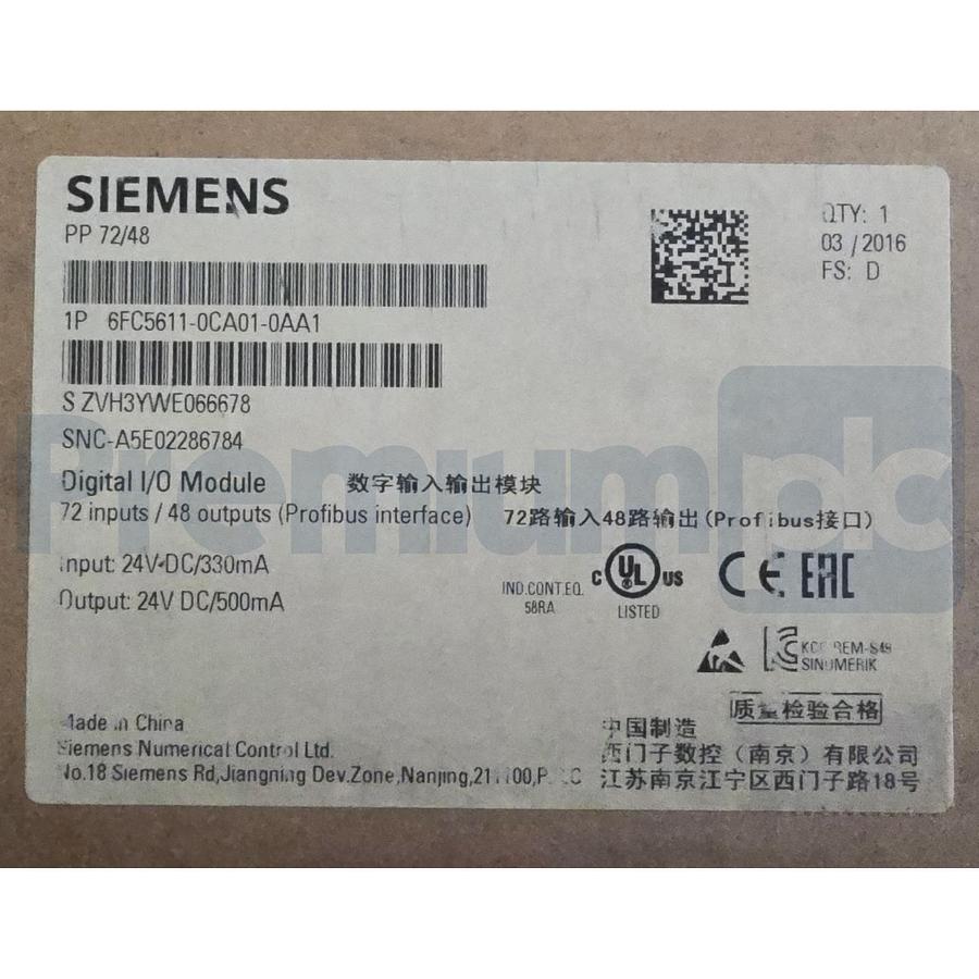 Used Siemens 6FC5611-0CA01-0AA1 SINUMERIK I/O Module PP 72/48 w/Profibus NSMP
