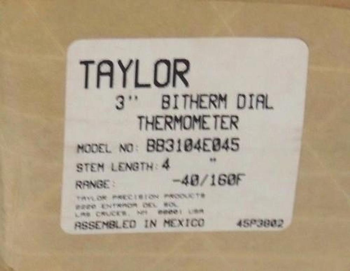 NIB TAYLOR BB3104E045 3" BITHERM DIAL THERMOMETER