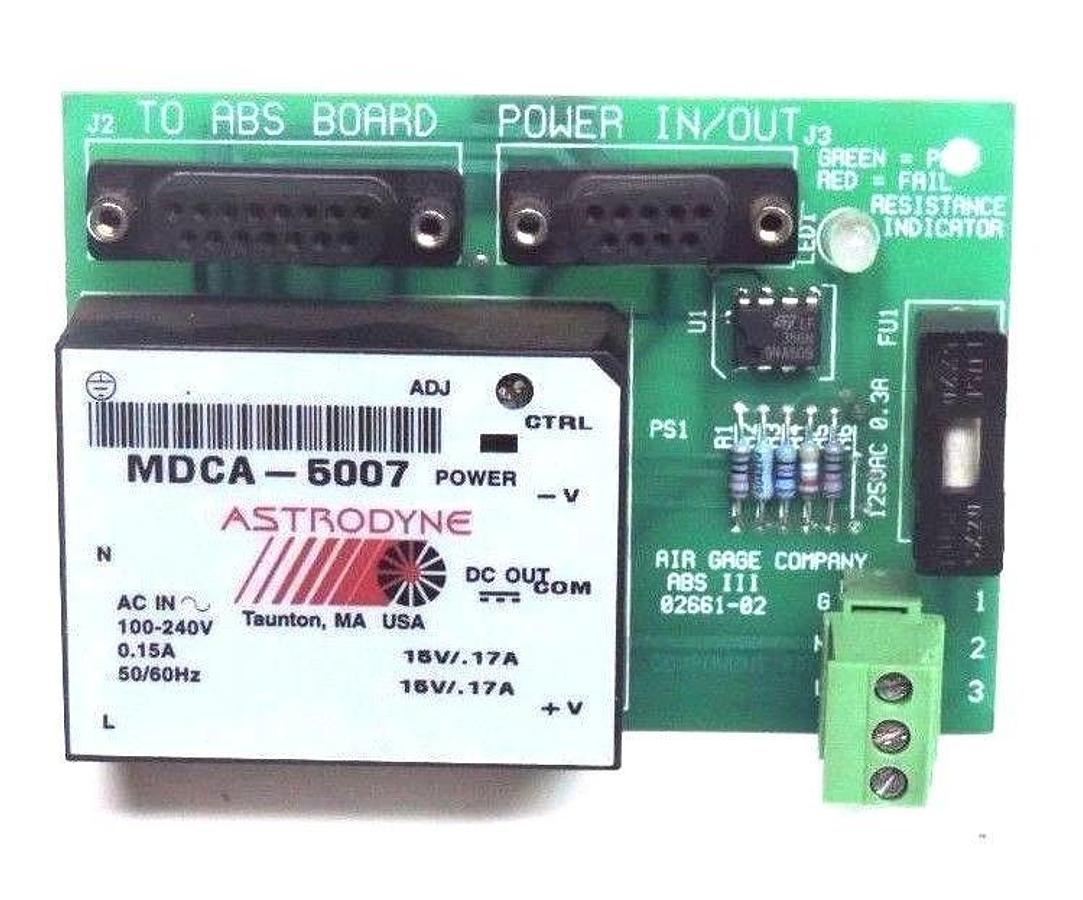 Used AIR GAGE COMPANY 02661-02 BOARD ABS III W/ ASTRODYNE MDCA-5007 POWER SUPPLY