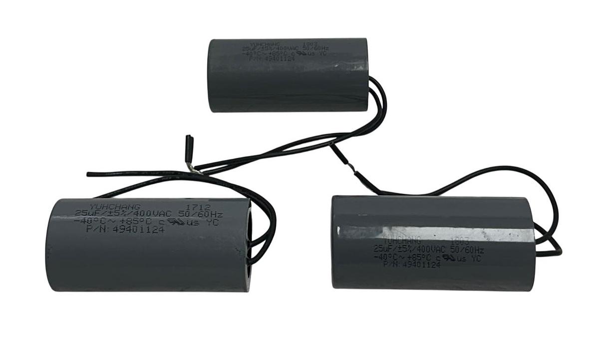 Used 3 BODINE YUCHANG 49401124 OEM CAPACITORS 400V METAL CAN TYPE 25MFD NSNP