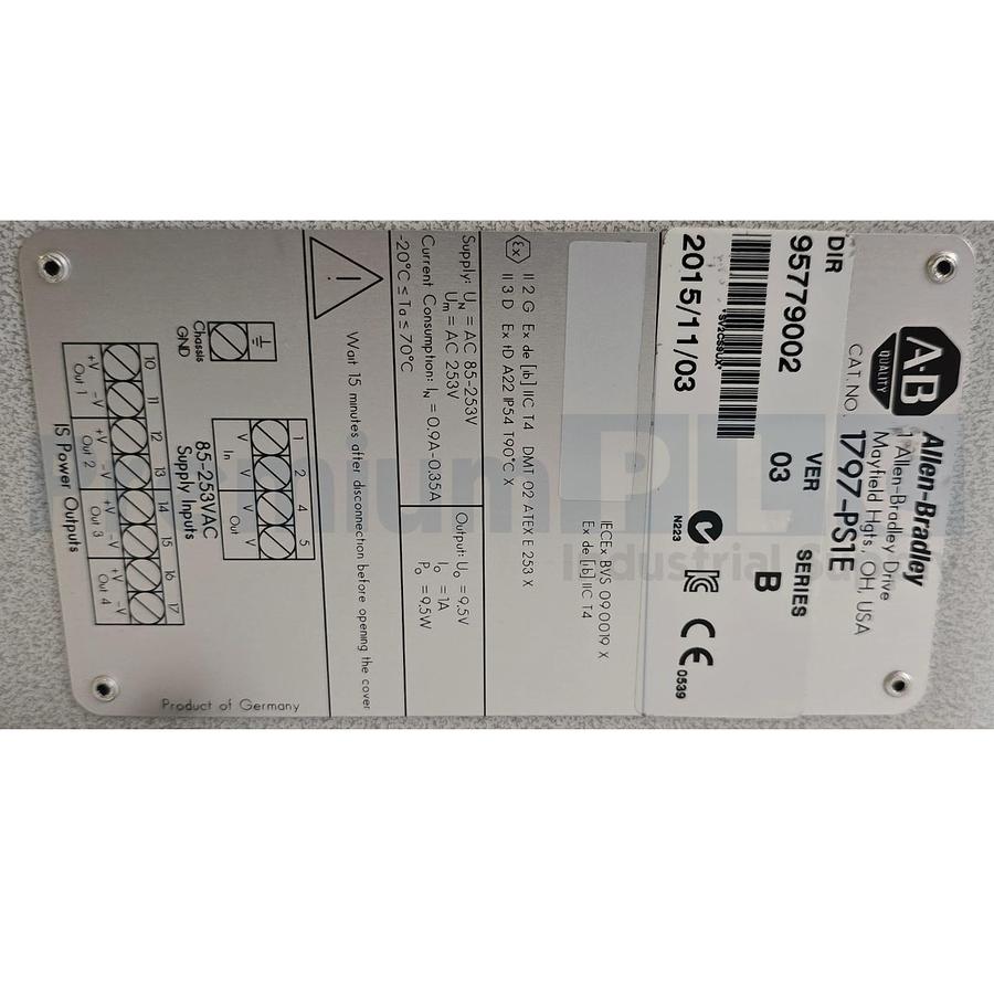 Used ALLEN BRADLEY 1797-PS1E /B FlexEX 85-253VAC IN/QUAD-EX DC OUT POWER SUPPLY V.03
