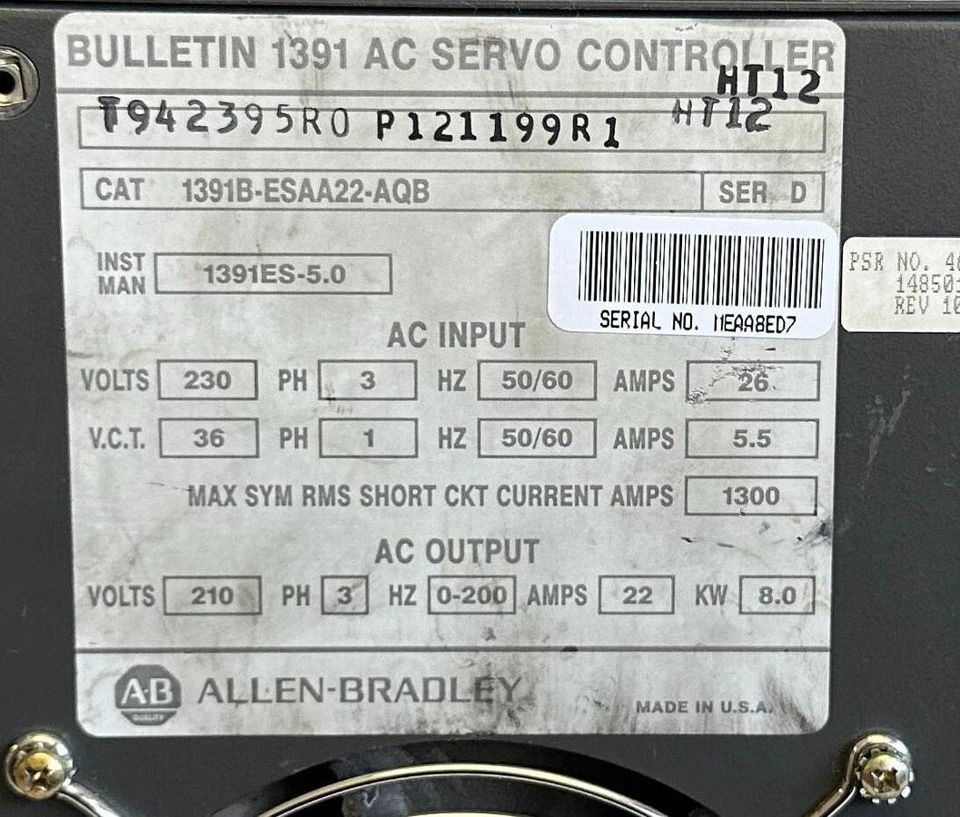 Refurbished REPAIRED ALLEN BRADLEY 1391B-ESAA22-AQB /D AC SERVO CONTROLLER 8kW 22A 3-PHASE