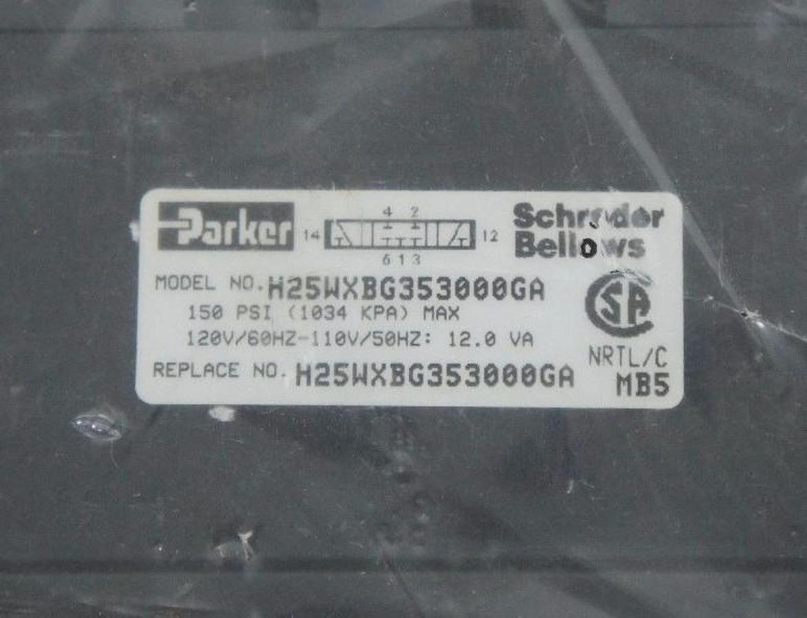 Used NEW PARKER SCHRADER BELLOWS H25WXBG353000GA SOLENOID VALVE 150PSI MAX