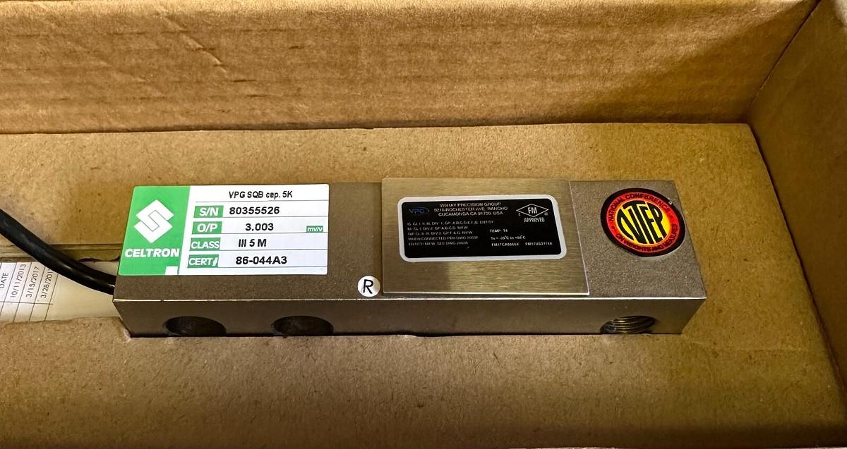 Used NEW CELTRON 0SQBS-005E-A5-11F / SQB-5KLB-5000M-50 LOAD CELL VPG SQB cap. 5K