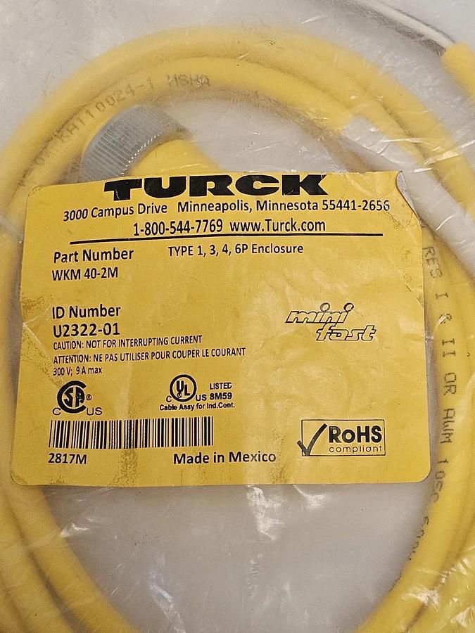 Used NEW TURCK WKM 40-2M ID NUMBER U2322-01 CORDSET 4-PIN 2M