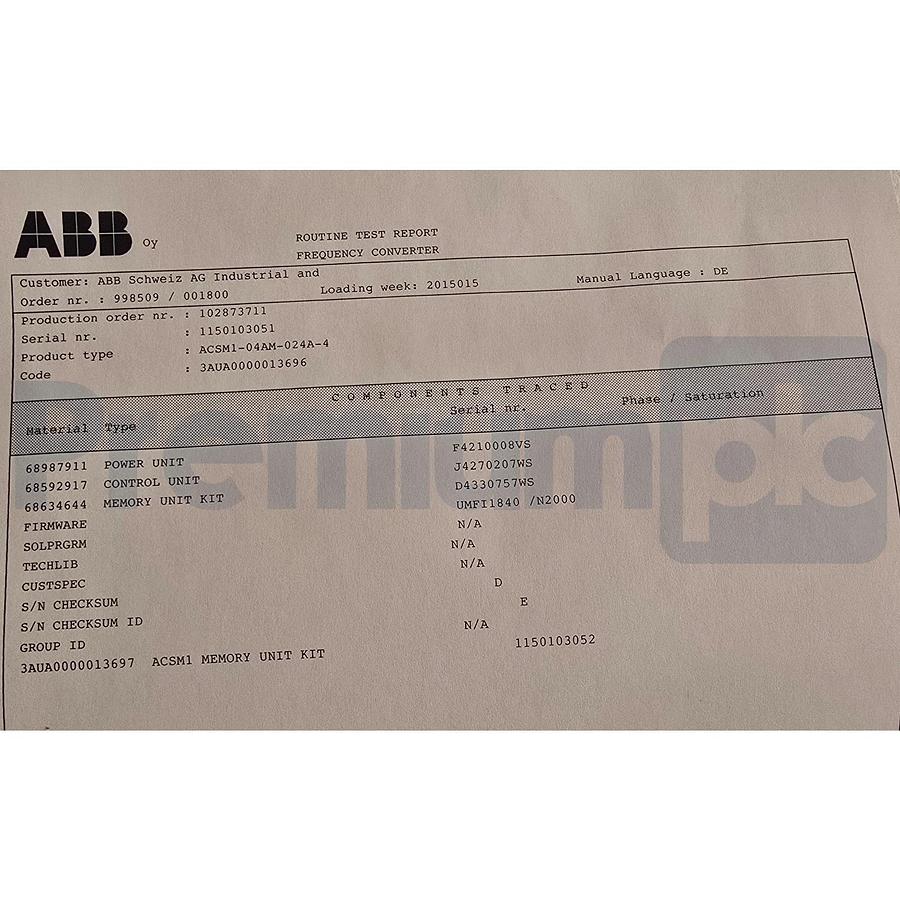 ABB ACSM1-04AM-024A-4 | 3AUA0000014471 Motion Control Drive 15HP 24A 480V NSMP