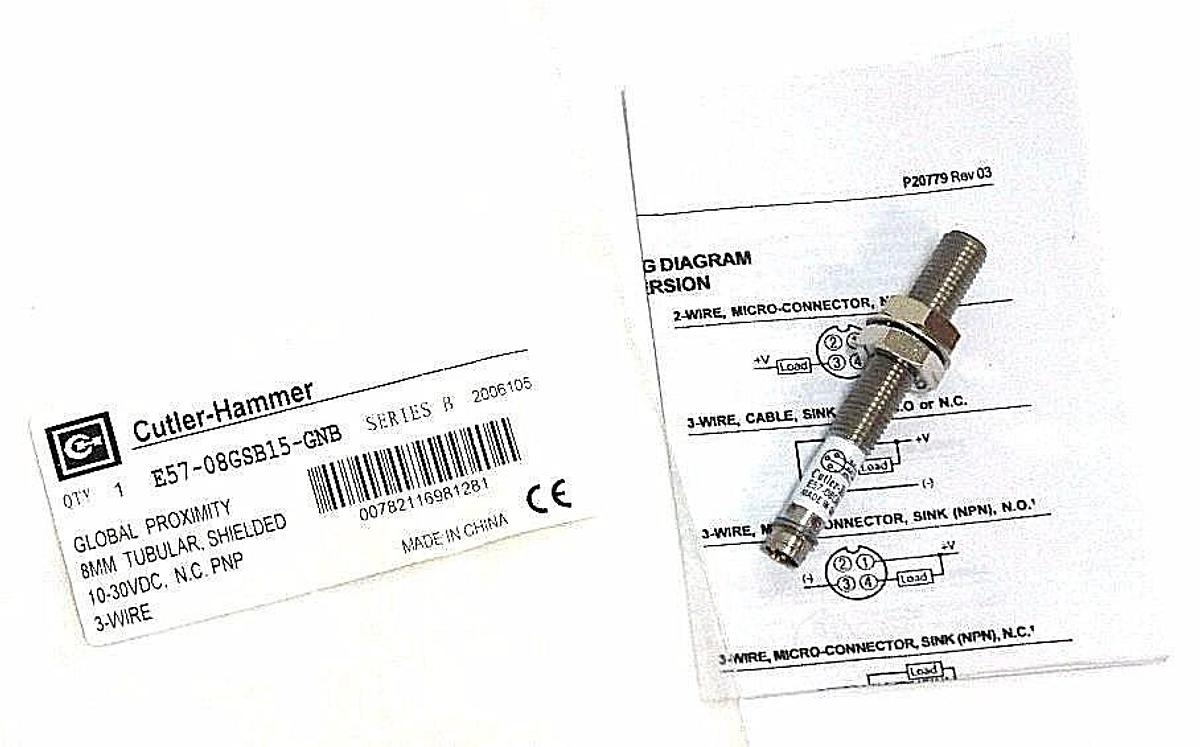 NEW CUTLER-HAMMER E57-08GSB15-GNB GLOBAL PROX. SENSOR 8MM TUBULAR SER. B