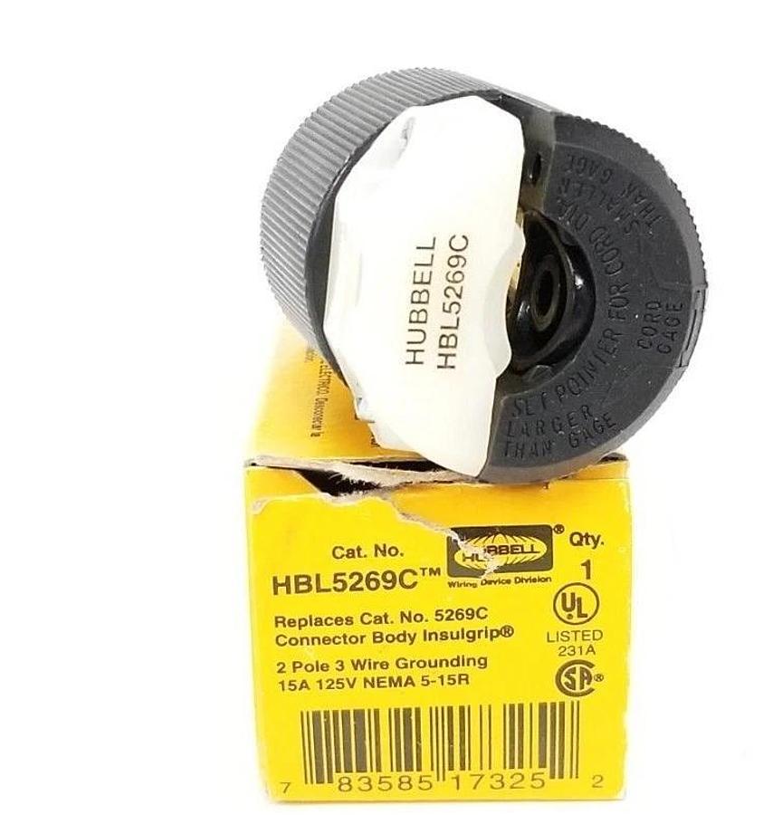 Used NIB HUBBELL HBL5269C INSULGRIP CONNECTOR BODY 2 POLE 3 WIRE 15A 125V