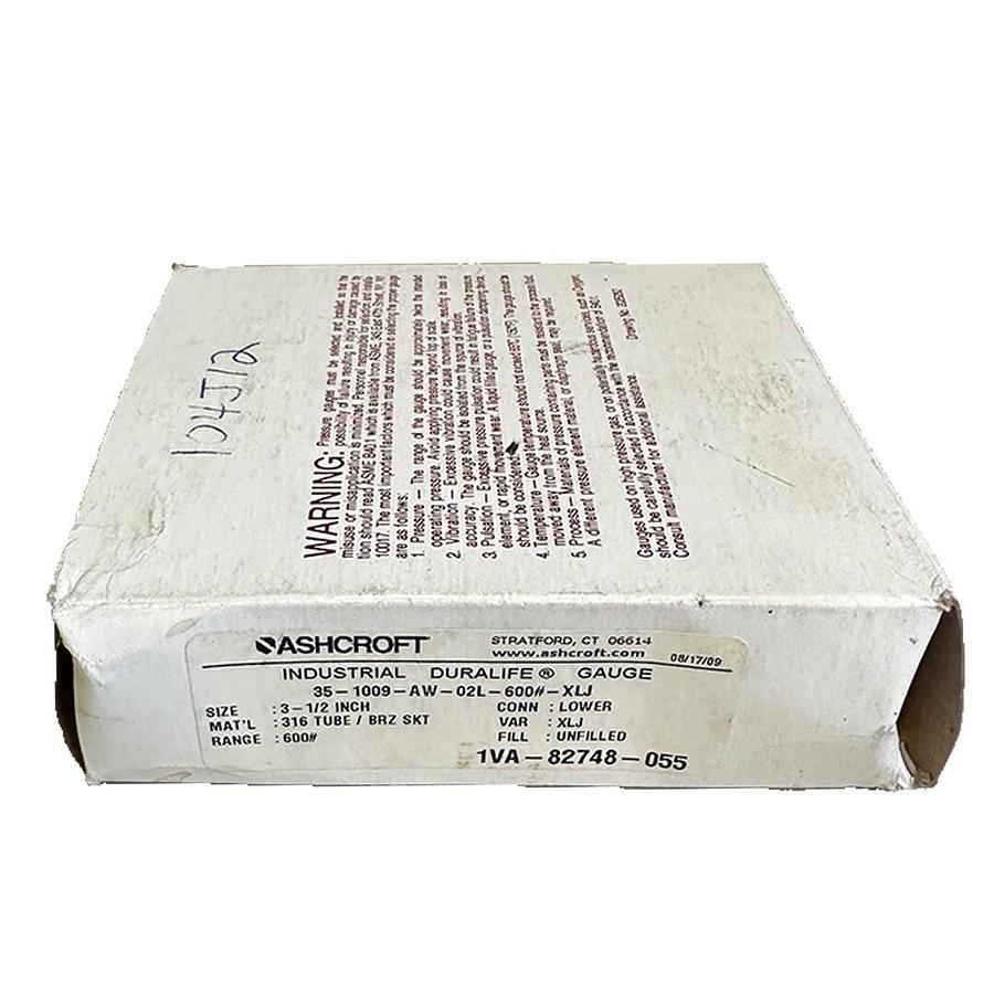 Used NEW ASHCROFT 35-1009-AW-02L-600#-XLJ / 351009AW02L600#XLJ DURALIFE GAUGE 3-1/2''