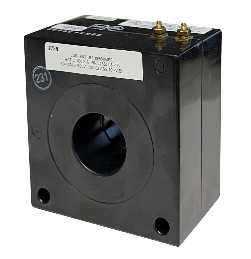 Used NEW EATON 3486C98H20 CURRENT TRANSFORMER 100:5 A RATIO 50-400Hz 600V NSNP
