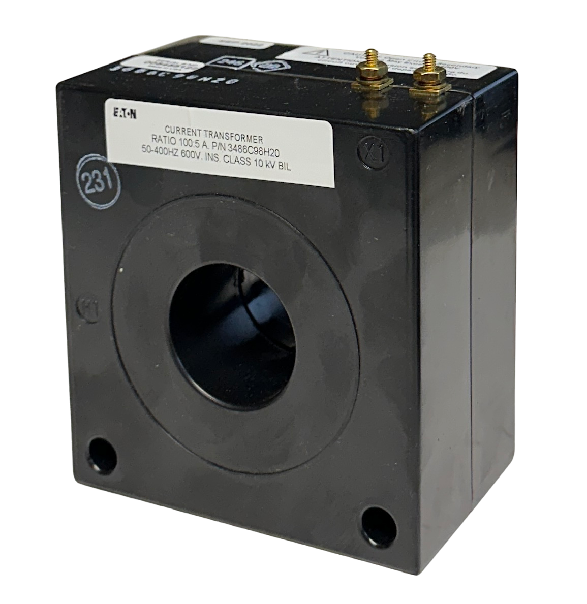 Used NEW EATON 3486C98H20 CURRENT TRANSFORMER 100:5 A RATIO 50-400Hz 600V NSNP