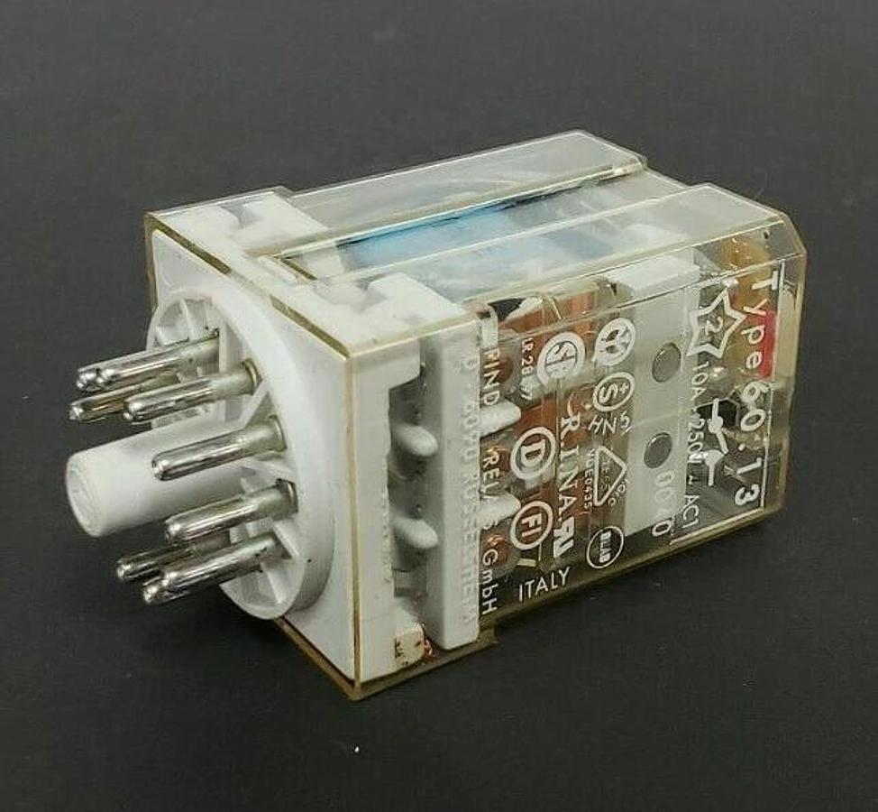 Used FINDER 90.112.3-10A RELAY SOCKET W/ 60.13 RELAY 10A, 250V