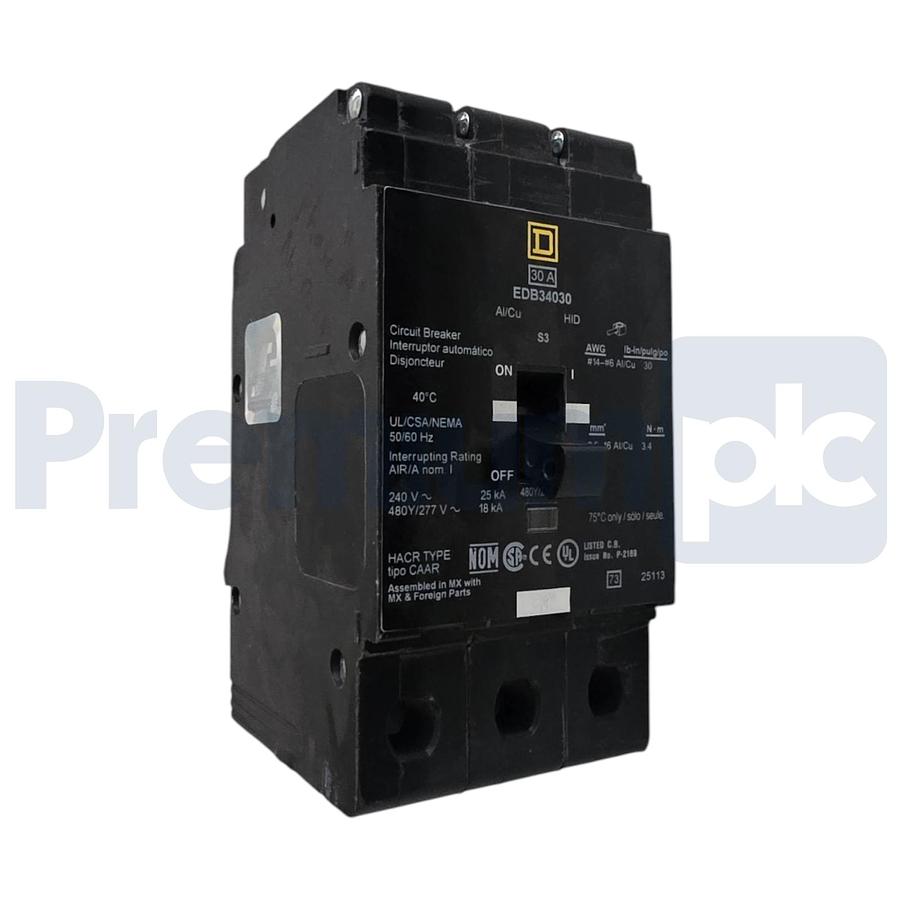 Used Square D EDB34030 30A 3P 480Y/277V E-Frame Mini Circuit Breaker Bolt-On NSNP