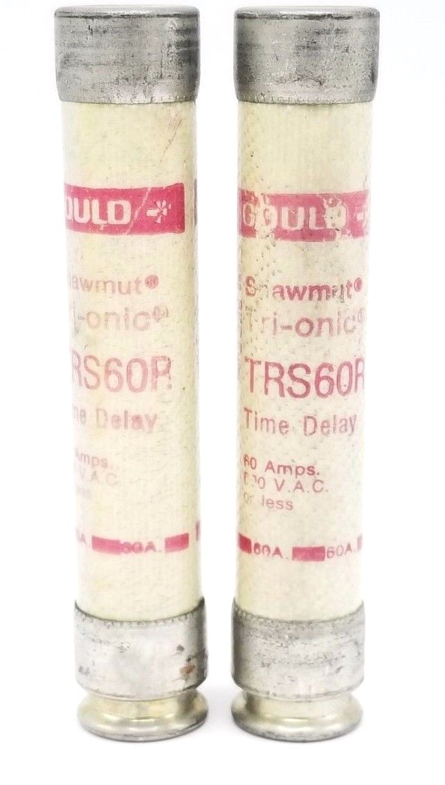 Used LOT OF 2 GOULD SHAWMUT TRS60R TRI-ONIC TIME FUSES 60A, 600VAC