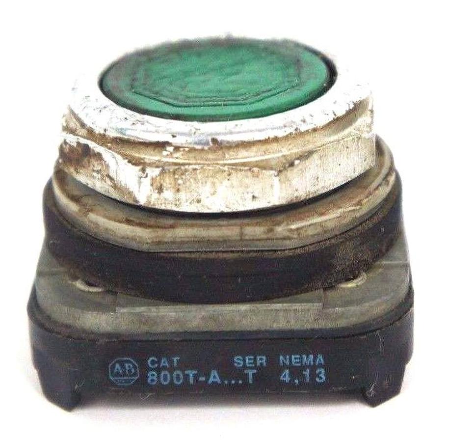 Used LOT OF 3 ALLEN BRADLEY 800T-A PUSH BUTTON FLUSH HEADS SER T, GREEN