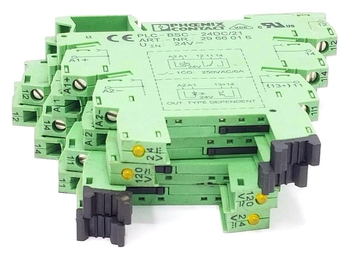 Used LOT OF 5 PHOENIX CONTACT PLC-BSC-24DC/21 TERMINAL BLOCK RELAY MODULES 2966016
