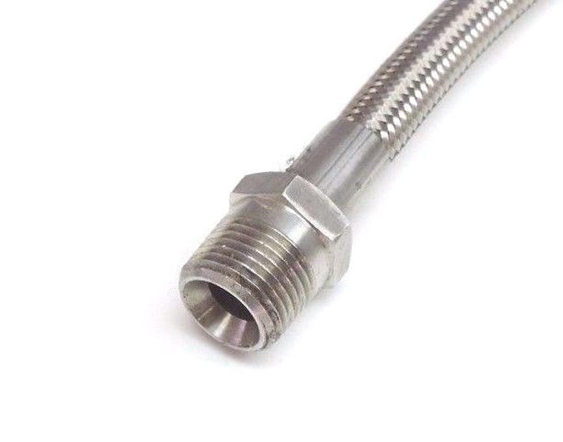Used NEW STAINLESS STEEL 1107174 BRAIDED HOSE 1/2" X 24" TFE-1 SS MPT E/E