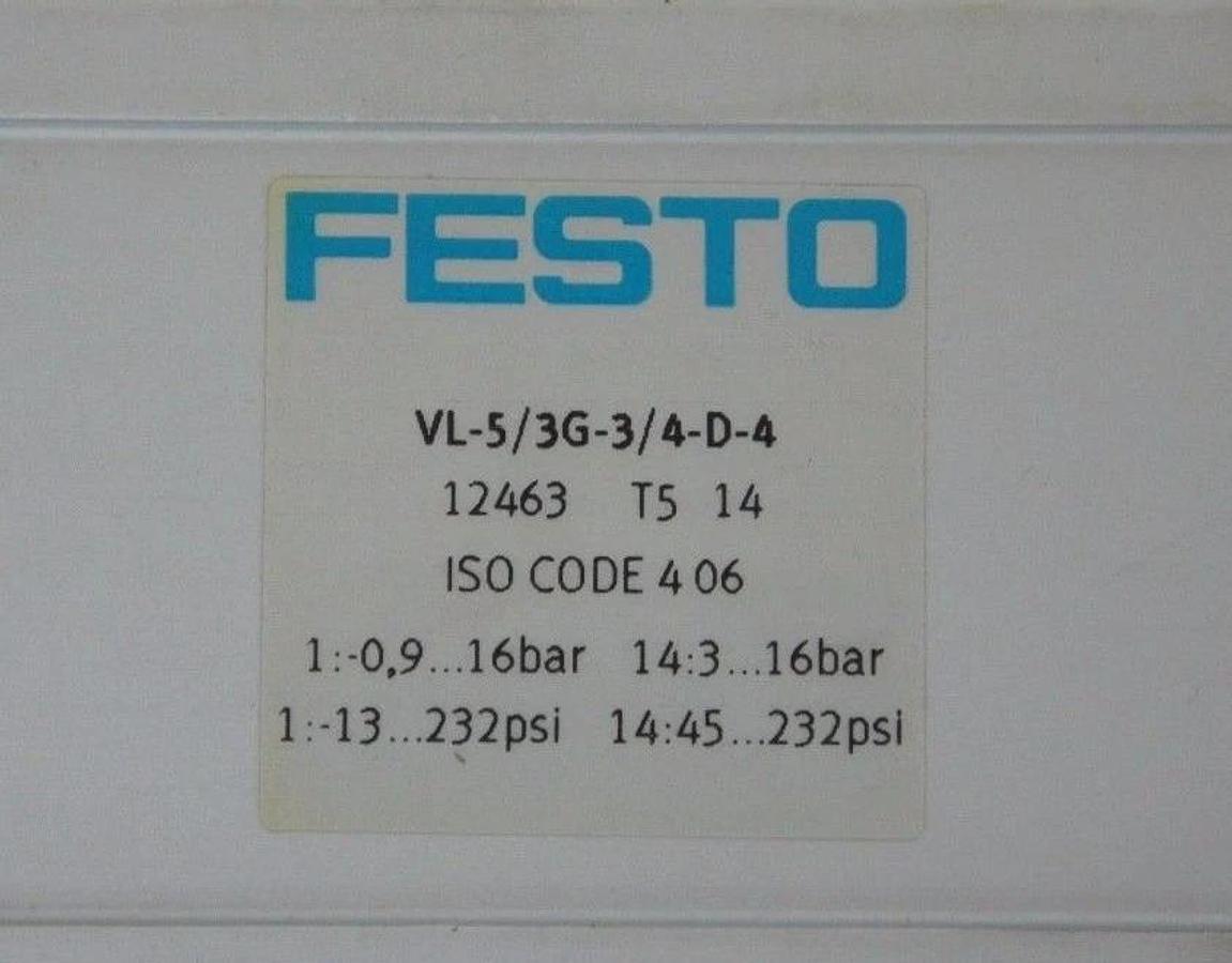 NIB FESTO 12463 PNEUMATIC VALVE VL-5/3G-3/4-D-4