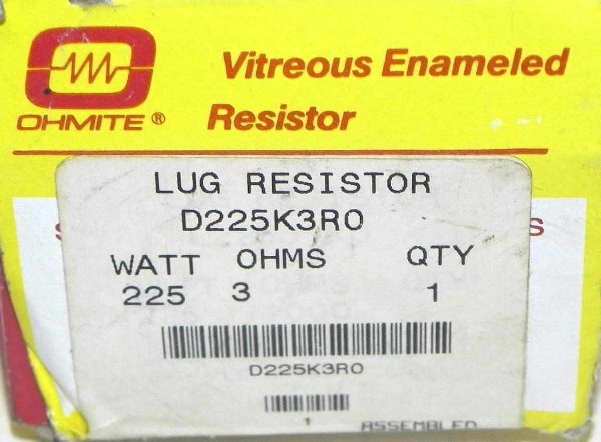 Used NIB OHMITE D225K3R0 LUG RESISTOR 225 WATT 3 OHMS