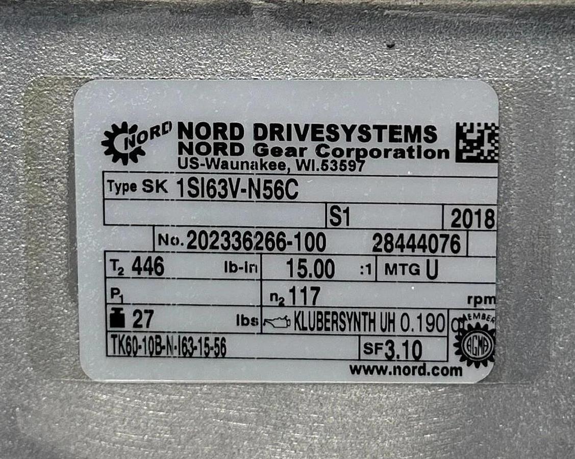 NORD SK 1SI3V-N56C / SK1SI3VN56C FLEXBLOC UNIVERSAL WORMGEAR 15:1 RATIO NSMP