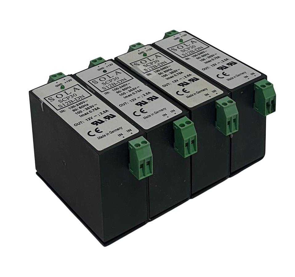 Used 4 EMERSON SOLA SCP30 S12B-DN / SCP30S12BDN SLIM POWER SUPPLIES 12V OUTPUT USNP