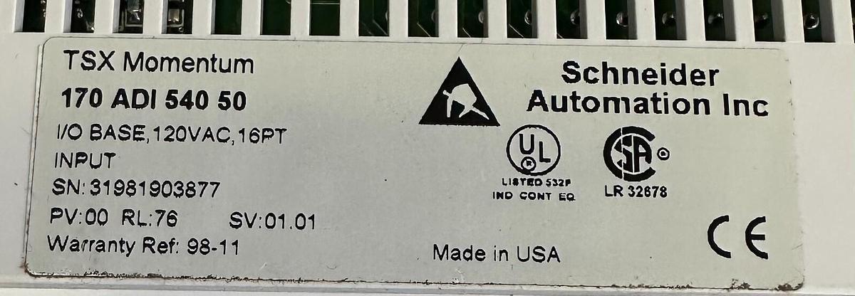 Used NEW SCHNEIDER MODICON 170-ADI-540-50 / 170ADI54050 TSX Momentum I/O BASE 16-PT