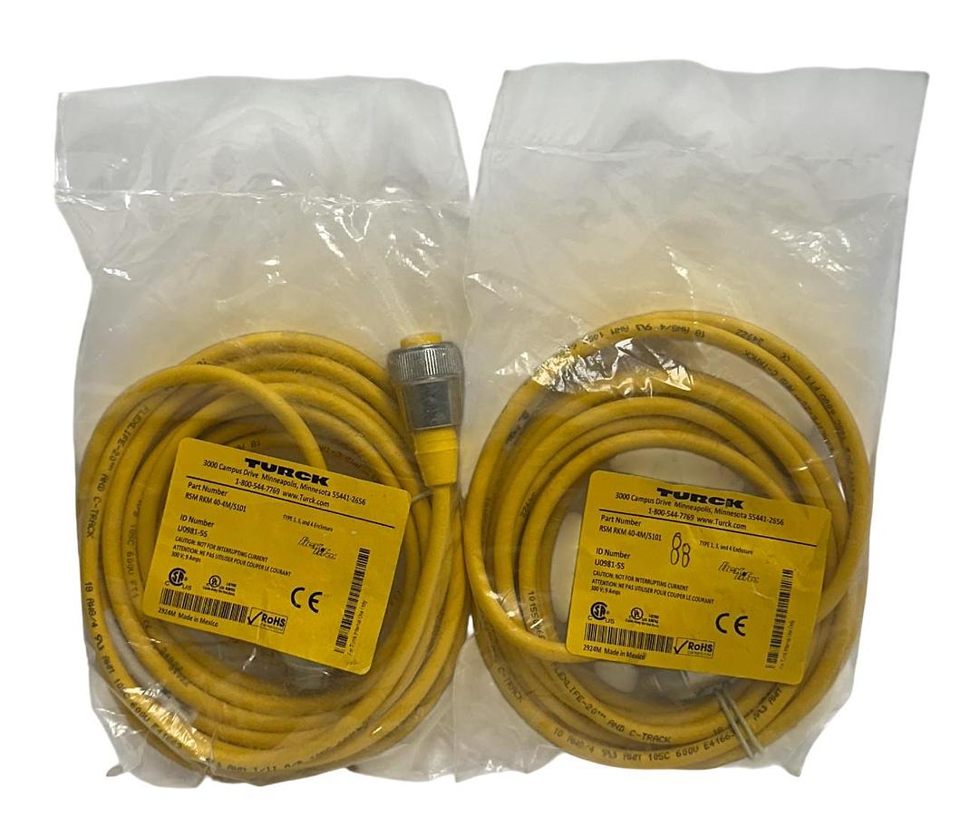 Used 2 TURCK RSM RKM 40-4M/S101 / U0981-55 FLEXLIFE ACTUATOR / SENSOR EXT CABLE NSFS