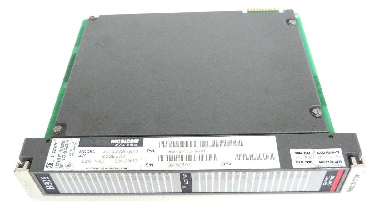 Used AEG MODICON AS-B806-032 OUTPUT MODULE P/N: AS-8713-000 OUTPUT MODULE 120 VAC