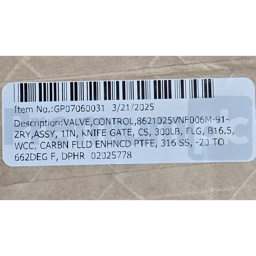 Used Schubert & Salzer 8621 GS3 Sliding Gate Valve 1" w/ 8049-2 Digital Positioner