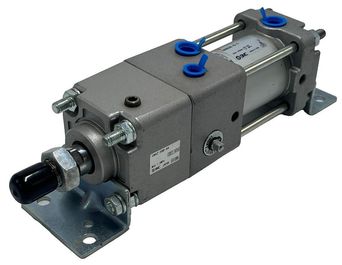SMC CDNA2L50-25-D Power Lock Cylinder w/ CNA2-50D-D Power Lock Unit 50mm Bore