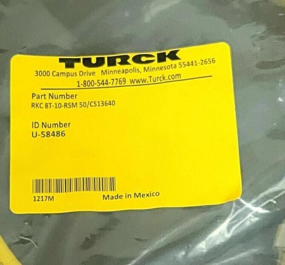 Used NEW TURCK RKC 8T-10-RSM 50/CS13640 CORDSET ID NO. U-58486
