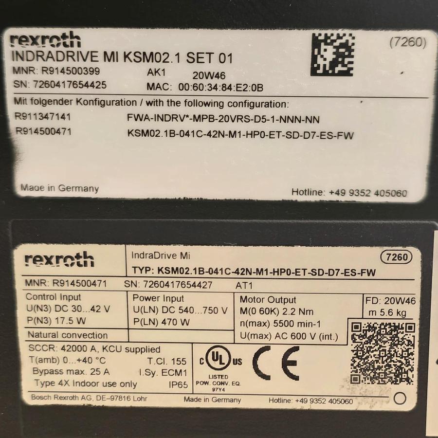 Used REXROTH IndraDrive MI KSM02.1 SET 01 | R914500399 | R914500471 | R911347147 USNP