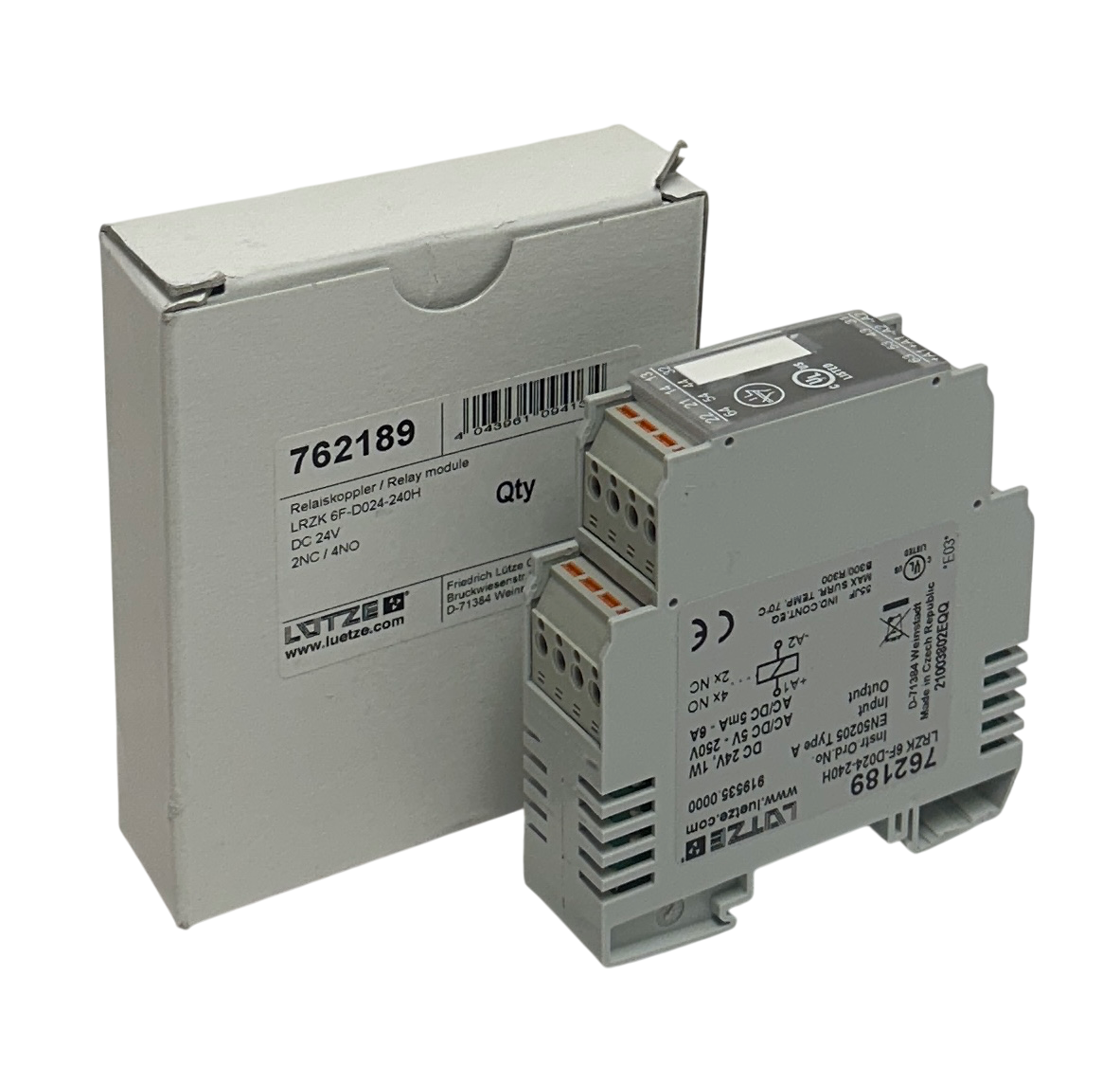 Used LUTZE / LUETZE LRZK 6F-D024-240H / 762189 RELAY MODULE 24VDC 2NC/2NO NSMP